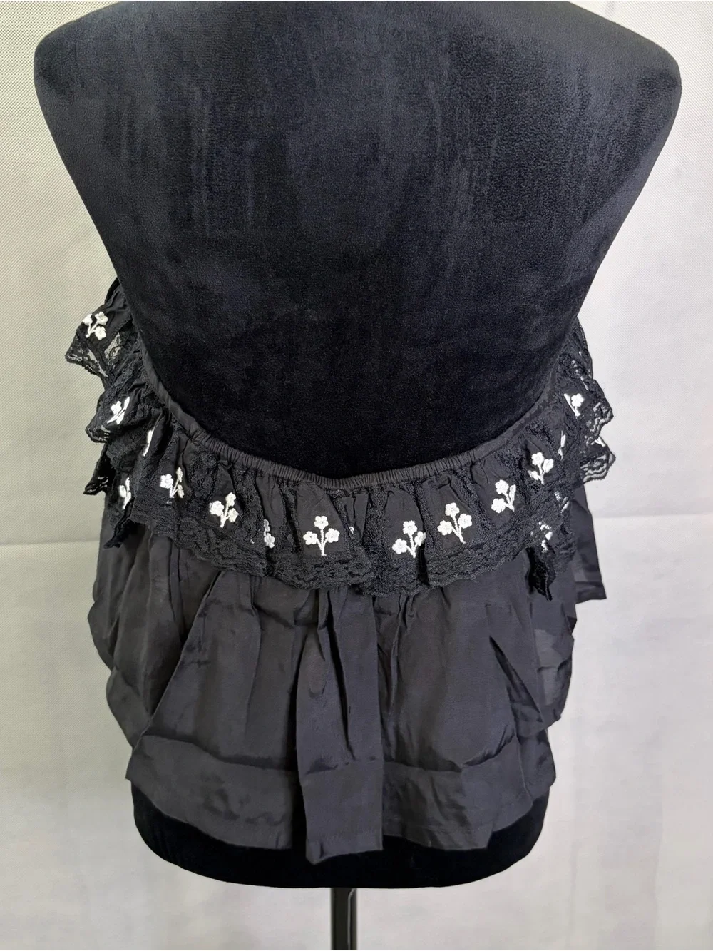 Free People Black Strapless Ruffle Crop Top with White Tie